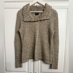 Tribal Women's Sz Medium Marled Tan V-Neck Sweater Textured Collar Cable Knit